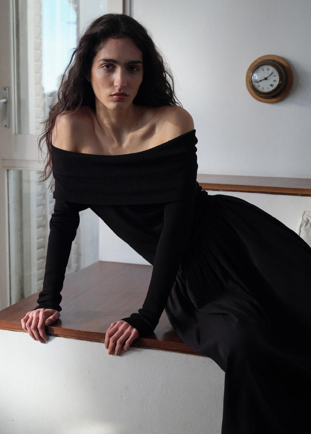 Mango Vestito spalle scoperte tessuto combinato