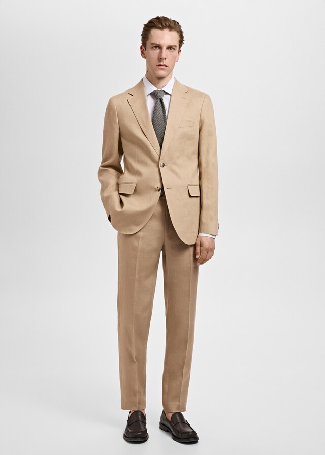 Mango Pantaloni Da Completo Amalfi 100% Lino Slim Fit