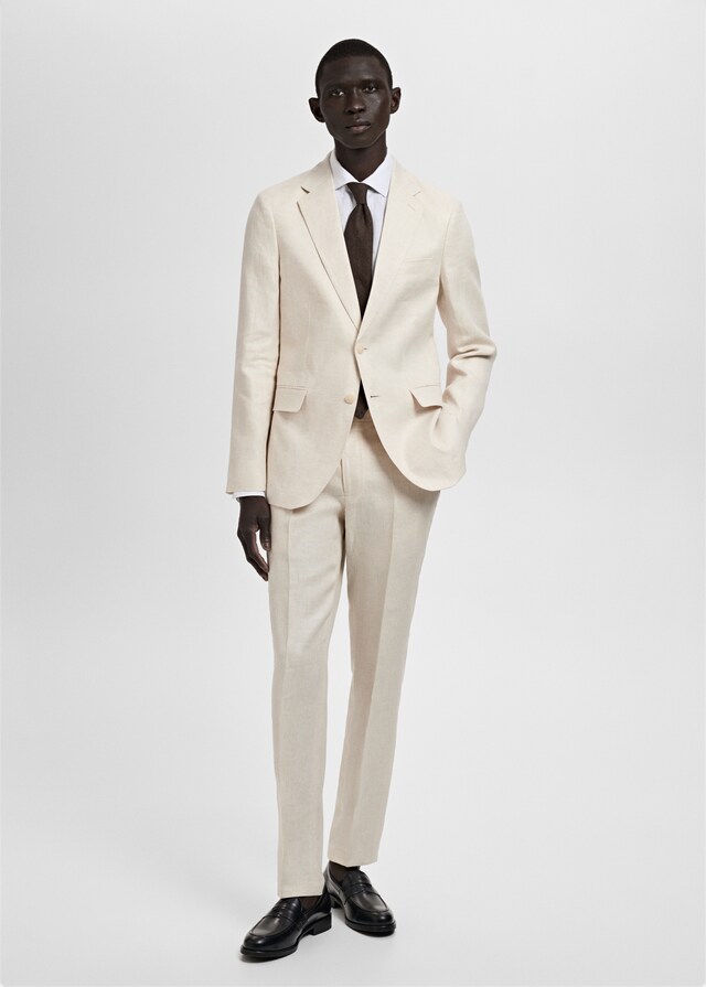 Mango Pantaloni Da Completo Amalfi 100% Lino Slim Fit