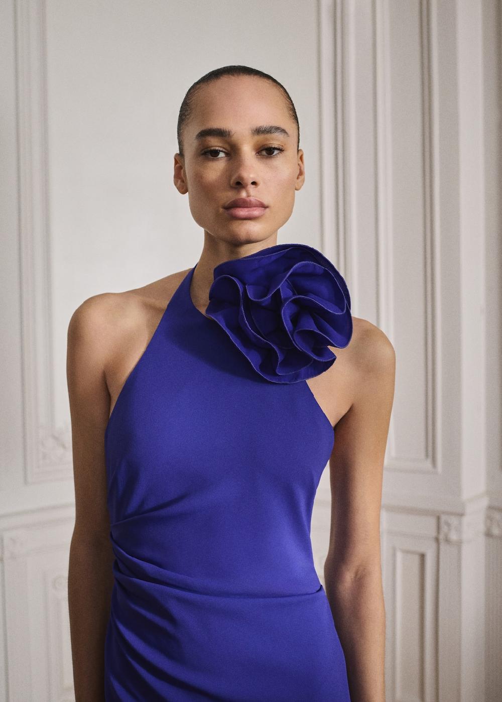 Mango Vestito halter drappeggiato con ornamento floreale