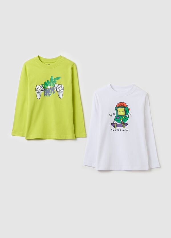 Ovs Bipack t-shirt maniche lunghe in cotone con stampa