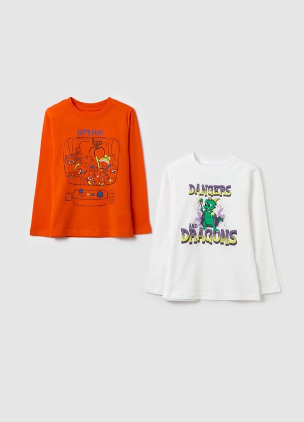 Ovs Bipack t-shirt maniche lunghe in cotone con stampa