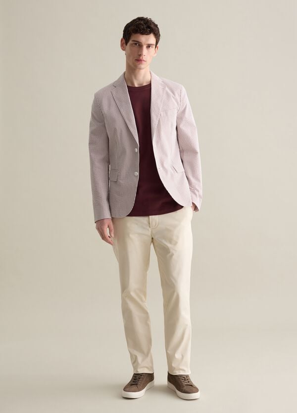 Ovs Blazer Bianco E Marrone Slim Fit In Seersucker A Righe