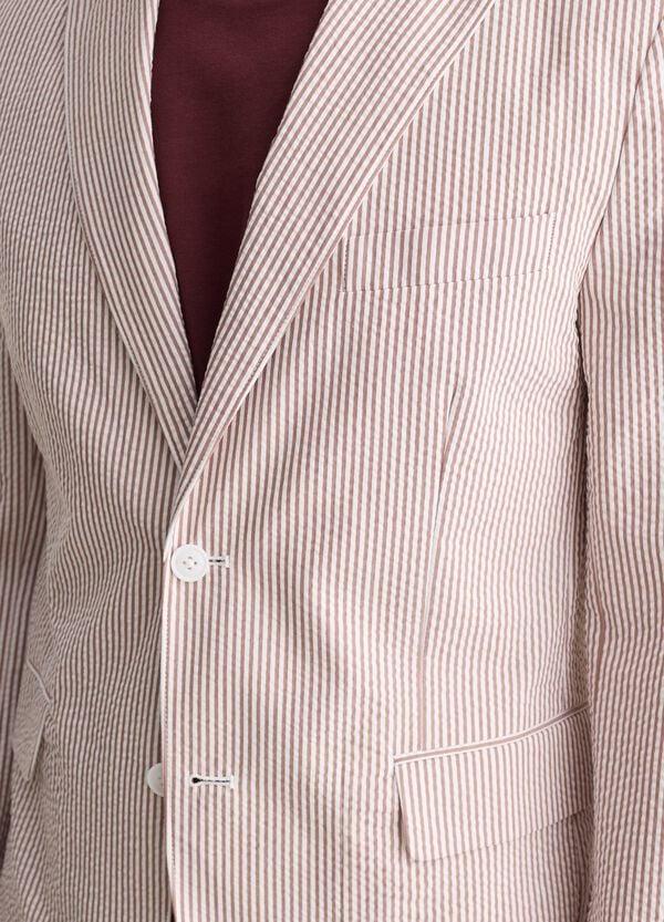 Ovs Blazer Bianco E Marrone Slim Fit In Seersucker A Righe