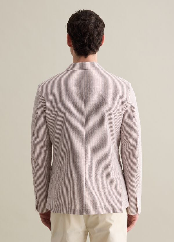Ovs Blazer Bianco E Marrone Slim Fit In Seersucker A Righe