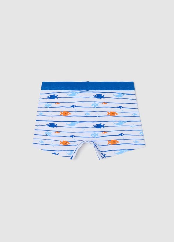 Ovs Boxer In Cotone Stretch A Righe Con Stampa Pesciolini