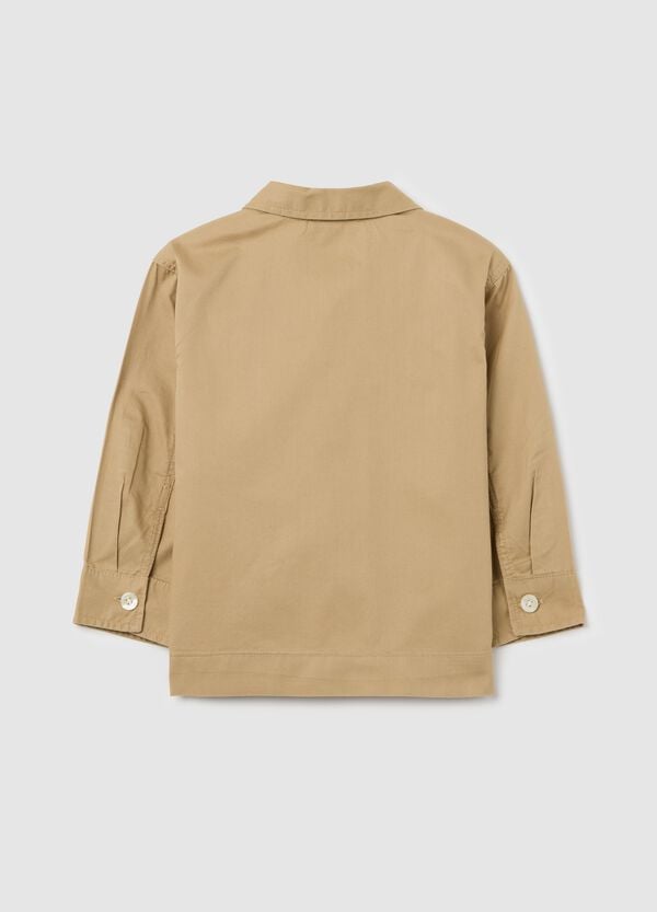 Ovs Camicia Beige In Cotone Con Tasche E Ricamo Palme