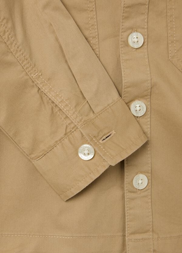 Ovs Camicia Beige In Cotone Con Tasche E Ricamo Palme