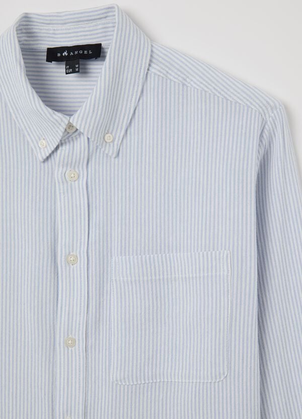 Ovs Camicia Bianca E Azzurra In Cotone Viscosa E Lino A Righe