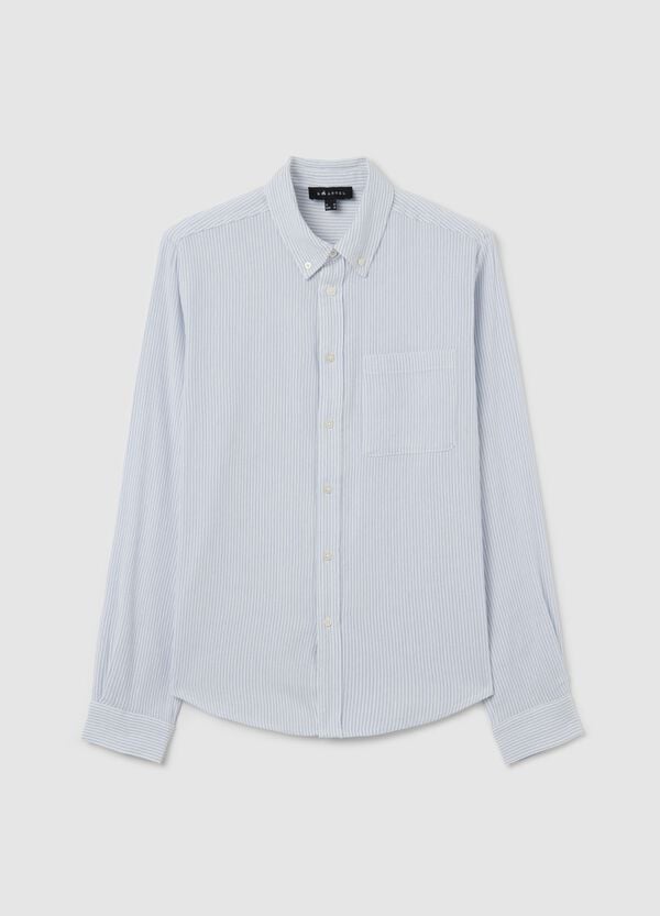 Ovs Camicia bianca e azzurra in cotone viscosa e lino a righe