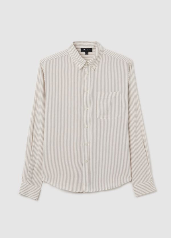 Ovs Camicia bianca e beige in cotone viscosa e lino a righe