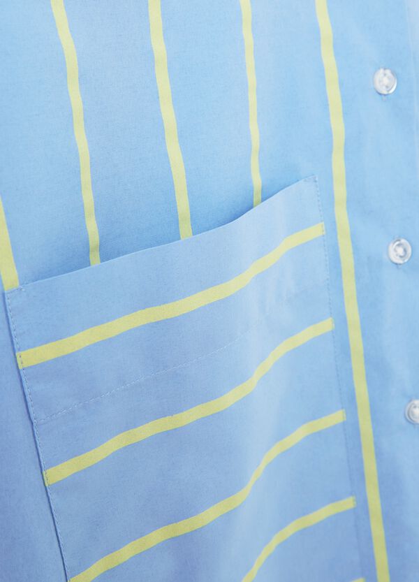 Ovs Camicia Boxy Fit In Popeline Con Fantasia A Righe Azzurro