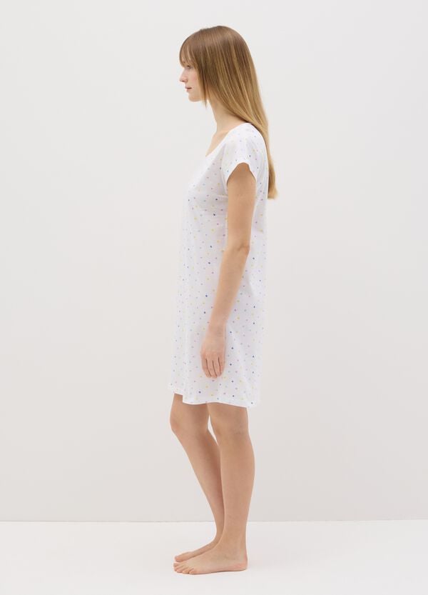 Ovs Camicia Da Notte In Cotone Bianco Con Fantasia Pois