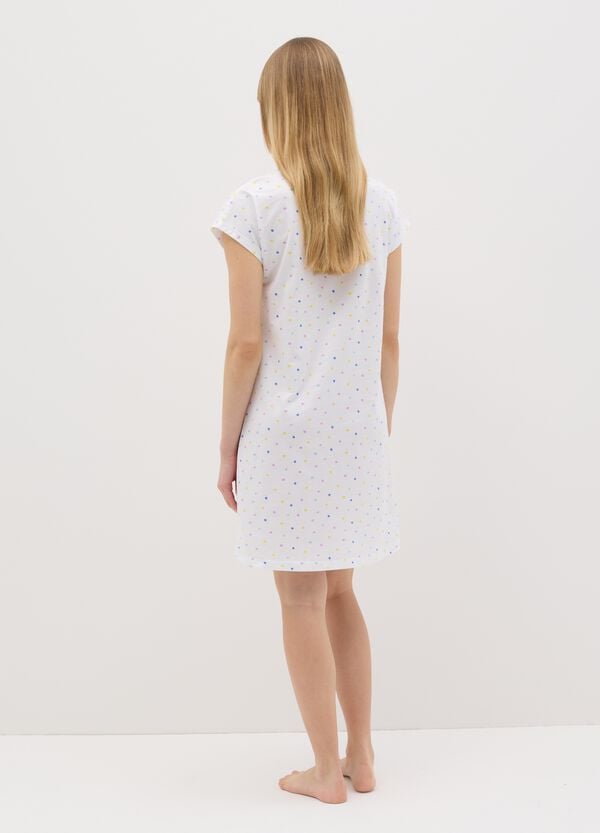 Ovs Camicia Da Notte In Cotone Bianco Con Fantasia Pois