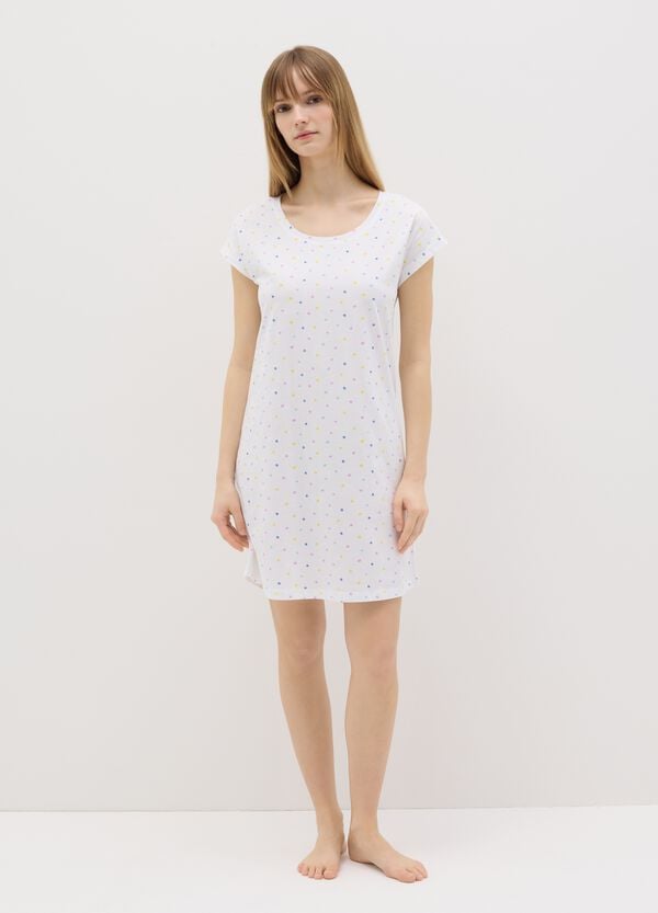 Ovs Camicia da notte in cotone bianco con fantasia pois