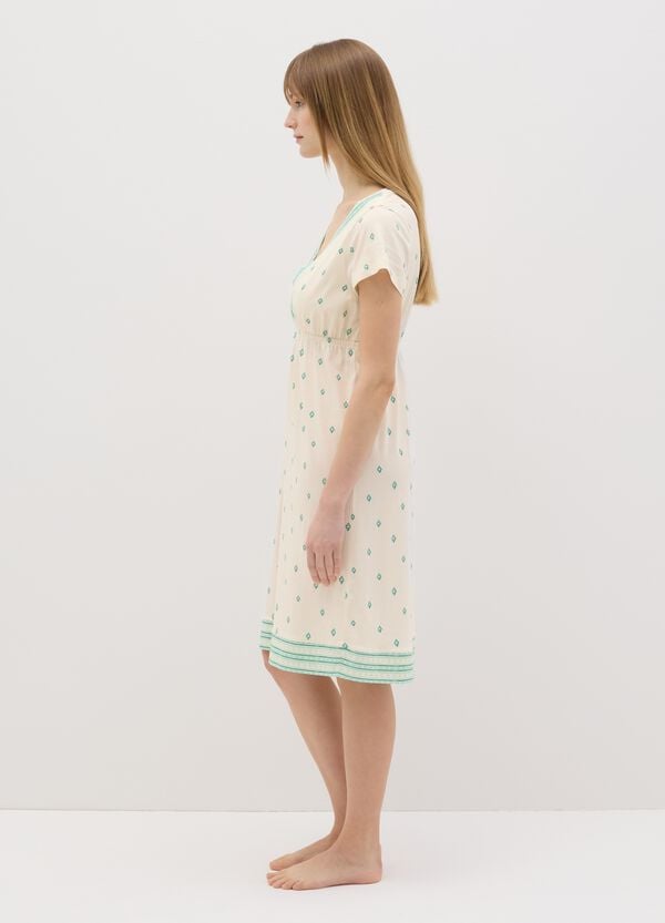 Ovs Camicia Da Notte In Cotone Bianco Con Stampa Etnica