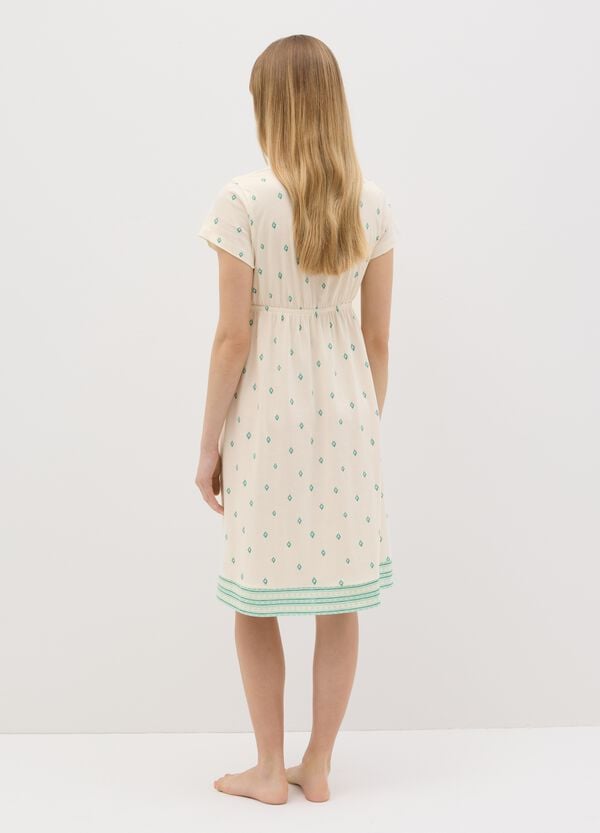 Ovs Camicia Da Notte In Cotone Bianco Con Stampa Etnica