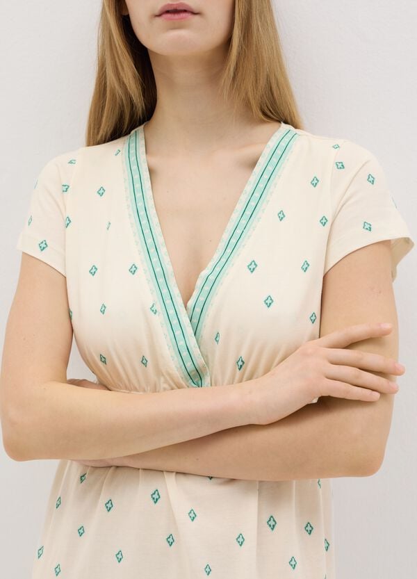 Ovs Camicia Da Notte In Cotone Bianco Con Stampa Etnica