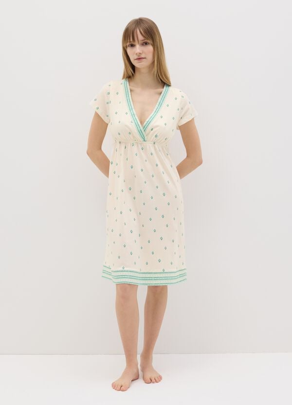 Ovs Camicia da notte in cotone bianco con stampa etnica