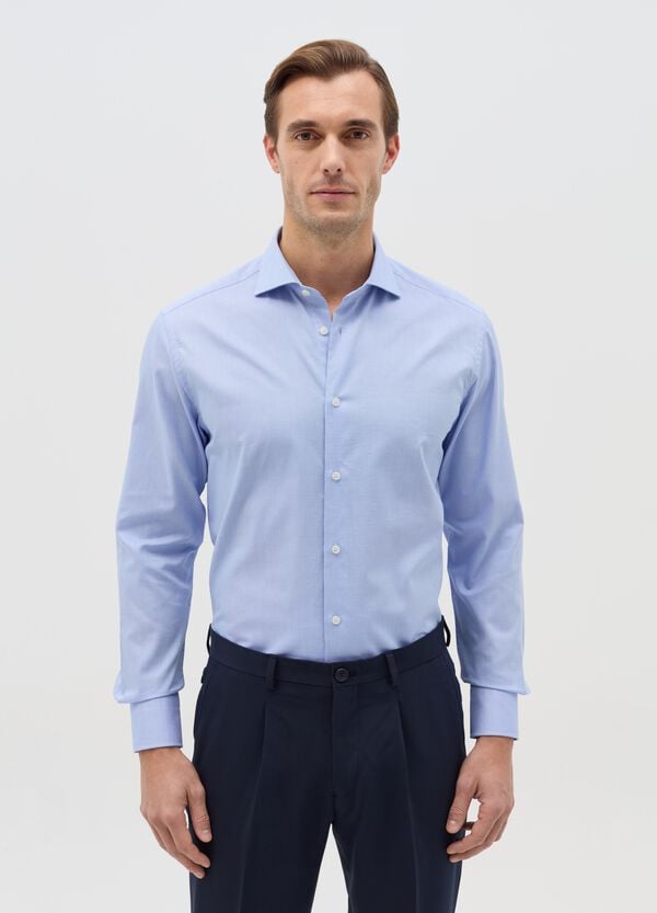 Ovs Camicia regular fit easy iron in cotone oxford azzurro