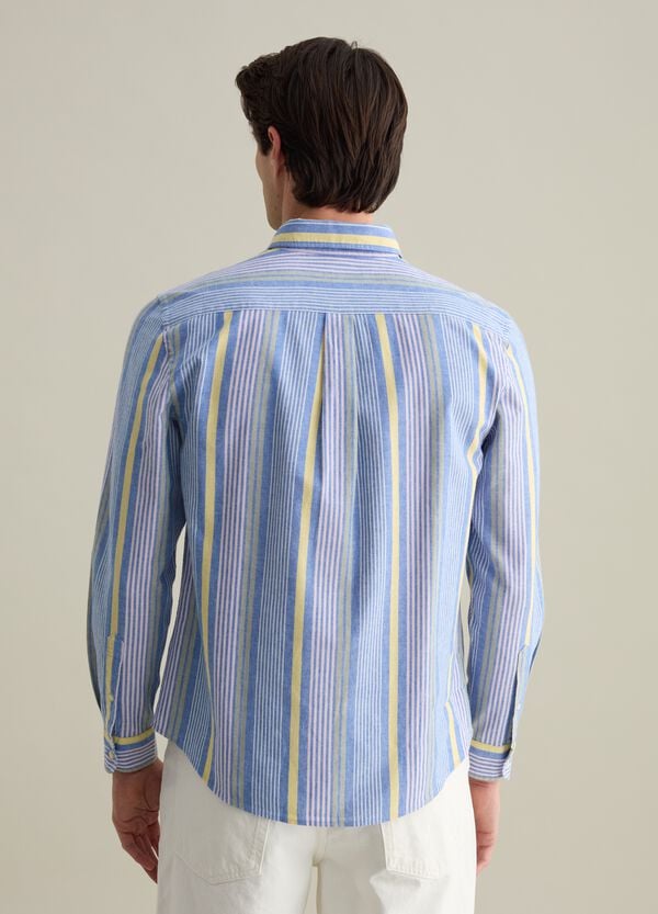 Ovs Camicia Regular Fit In Cotone E Lino A Righe Multicolore