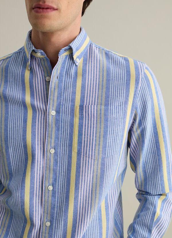 Ovs Camicia Regular Fit In Cotone E Lino A Righe Multicolore