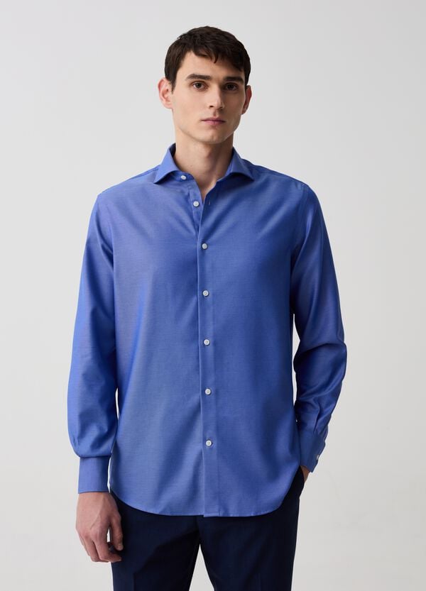 Ovs Camicia Regular Fit No Stiro Trama A Righe Diagonali