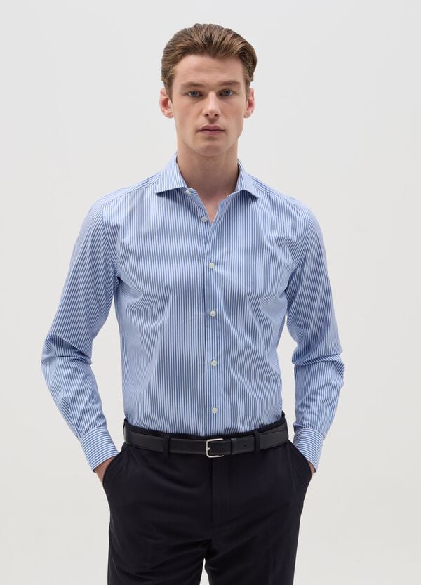 Ovs Camicia slim fit easy iron a righe bianche e blu