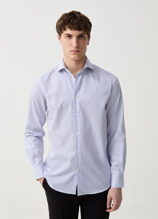 Ovs Camicia Slim Fit In Cotone No Stiro A Righe Sottili