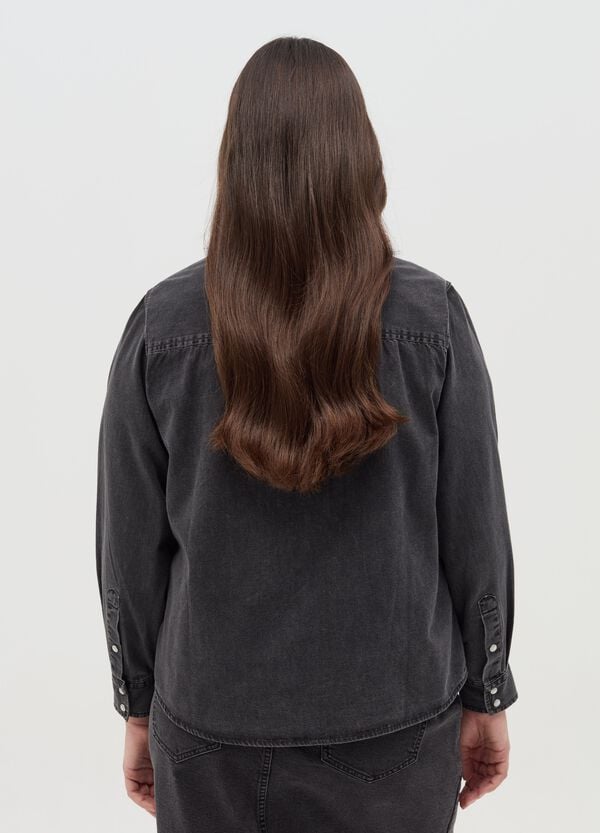 Ovs Camicia Western In Denim Con Bottoni Perlati Curvy