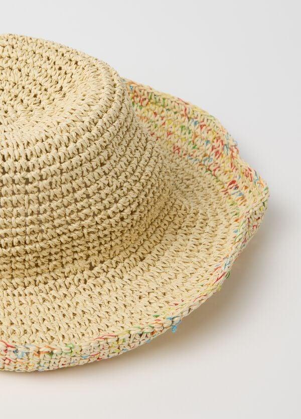 Ovs Cappello In Rafia Con Inserti Multicolore Beige