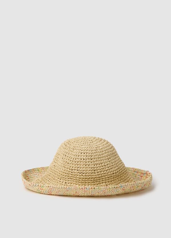 Ovs Cappello in rafia con inserti multicolore beige