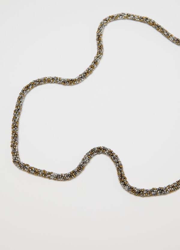 Ovs Collana Lunga Grigio E Oro Con Perline E Nappine