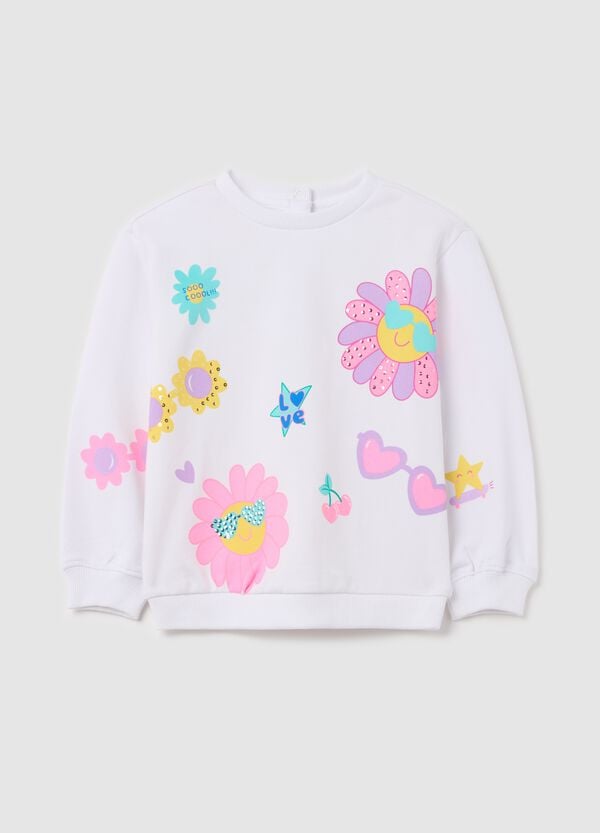 Ovs Felpa con strass e stampa fiori con occhiali da sole