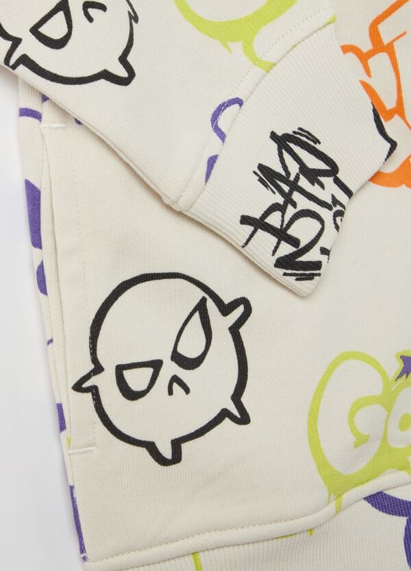 Ovs Full-zip Con Cappuccio Stampa Mostriciattoli Stile Graffiti