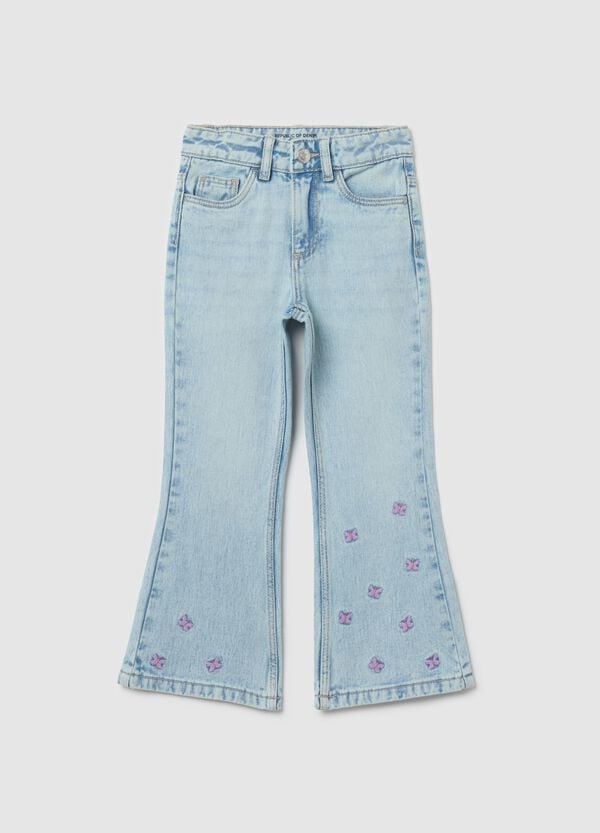 Ovs Jeans flare fit cinque tasche con ricamo farfalle