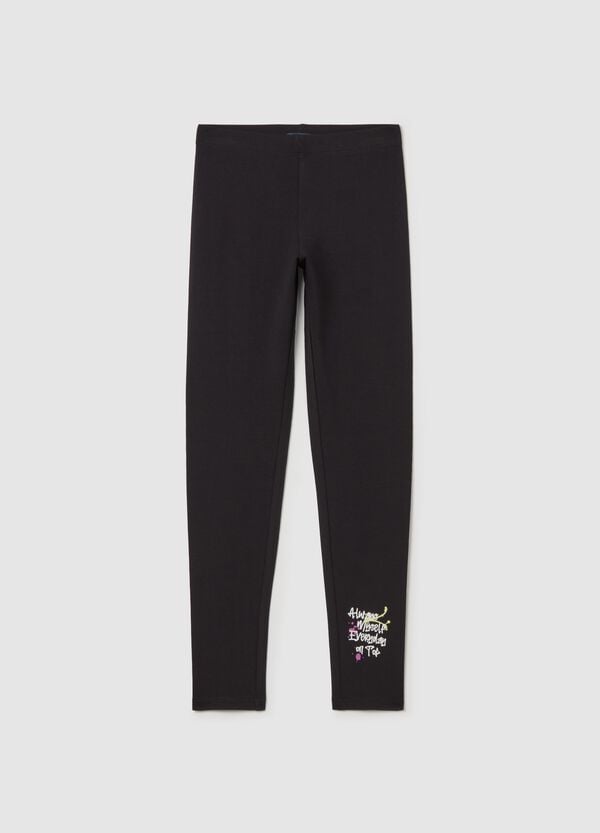 Ovs Leggings in cotone stretch con stampa lettering