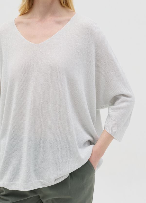 Ovs Maglia In Lurex Con Maniche A Tre Quarti Grigia