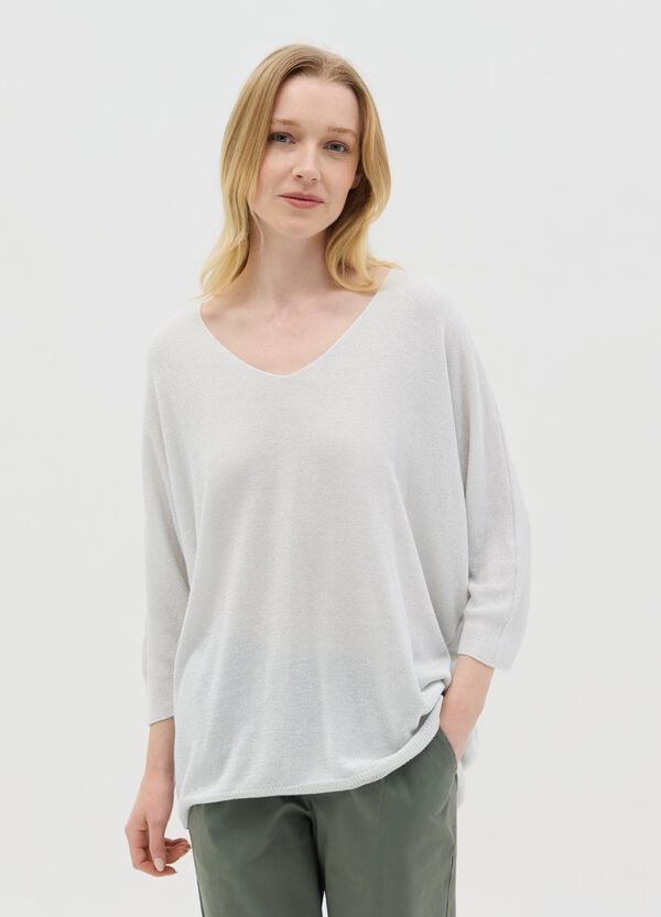 Ovs Maglia in lurex con maniche a tre quarti grigia
