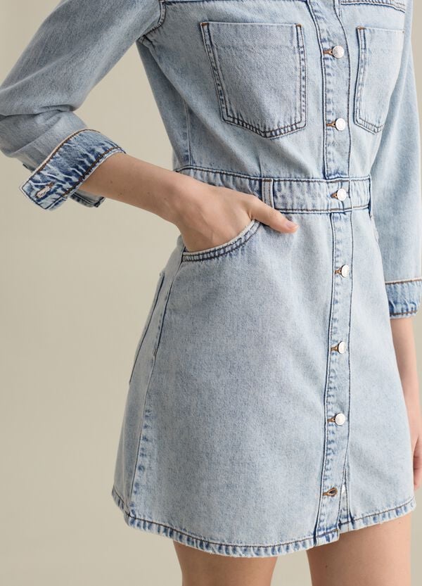 Ovs Abito Chemisier In Denim Con Bottoni