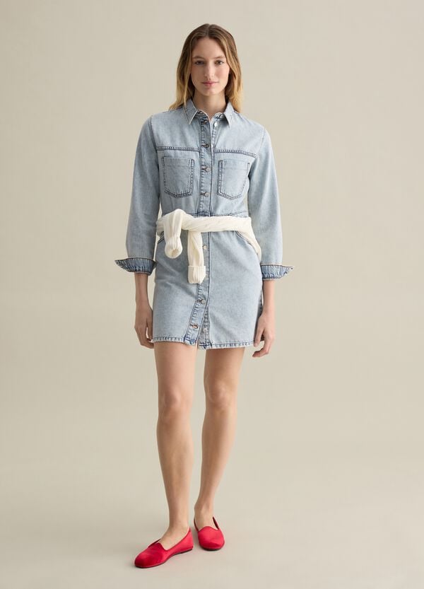 Ovs Abito chemisier in denim con bottoni