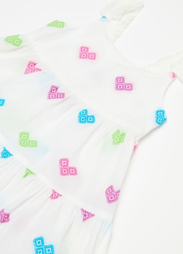 Ovs Abito In Cotone A Balze Con Ricamo Cuori