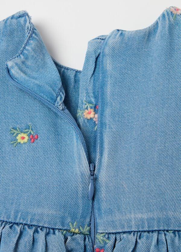 Ovs Abito In Denim A Balze Con Ricamo Fiori