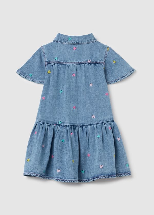 Ovs Abito In Denim Con Balza E Ricamo Cuori