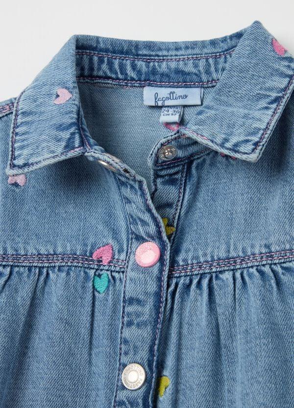 Ovs Abito In Denim Con Balza E Ricamo Cuori