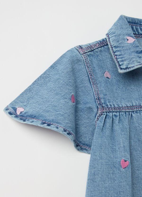 Ovs Abito In Denim Con Balza E Ricamo Cuori