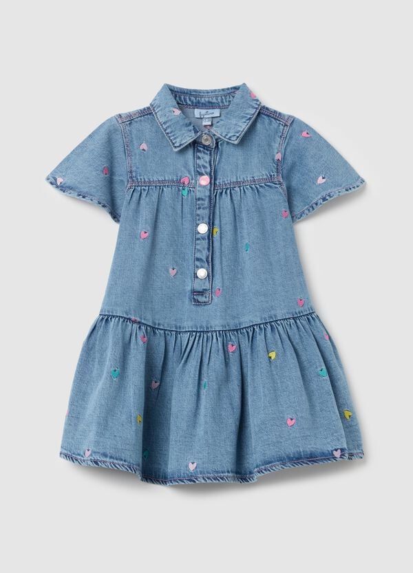 Ovs Abito in denim con balza e ricamo cuori