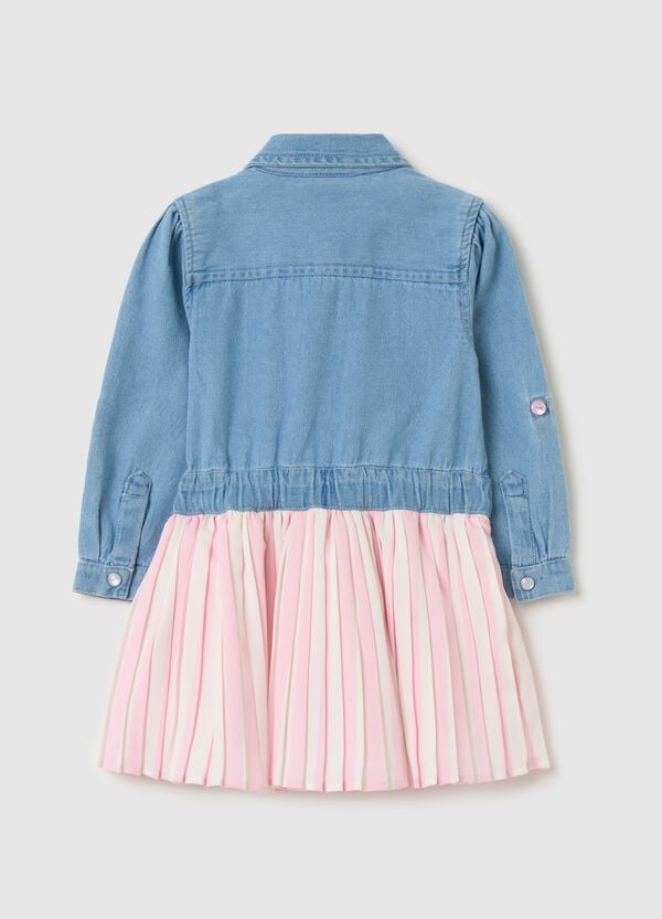 Ovs Abito In Denim Con Gonna Plissé