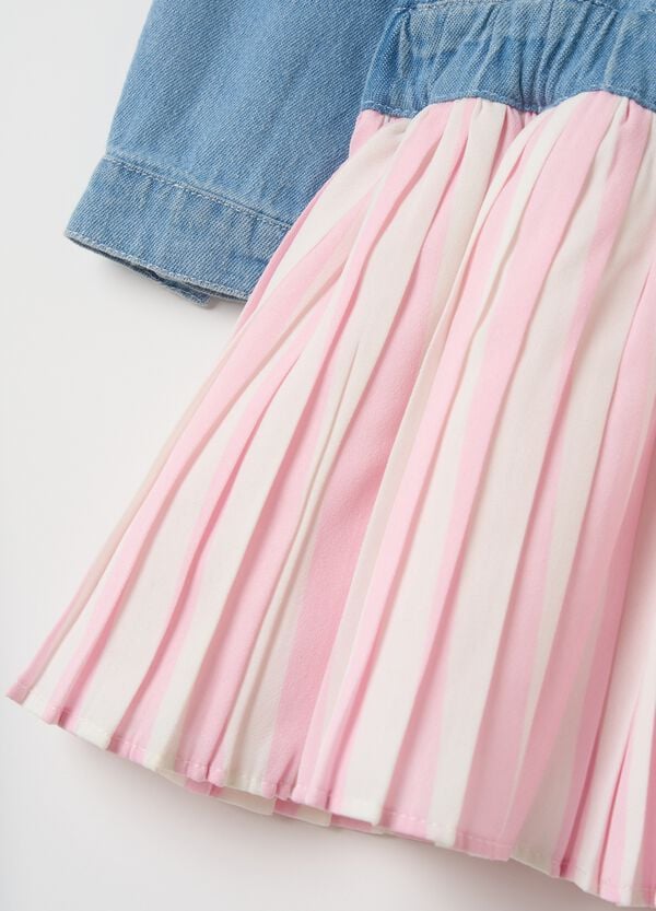Ovs Abito In Denim Con Gonna Plissé