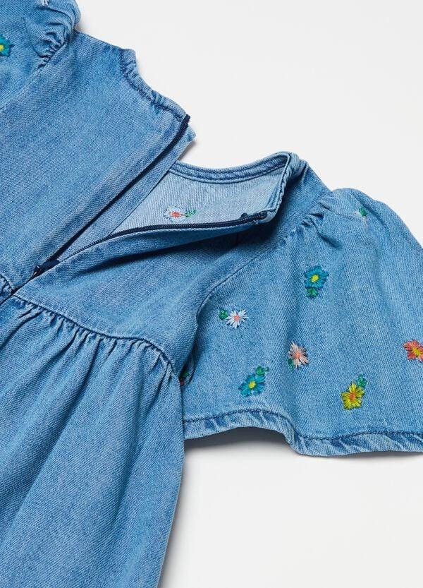 Ovs Abito In Denim Con Ricamo Fiorellini